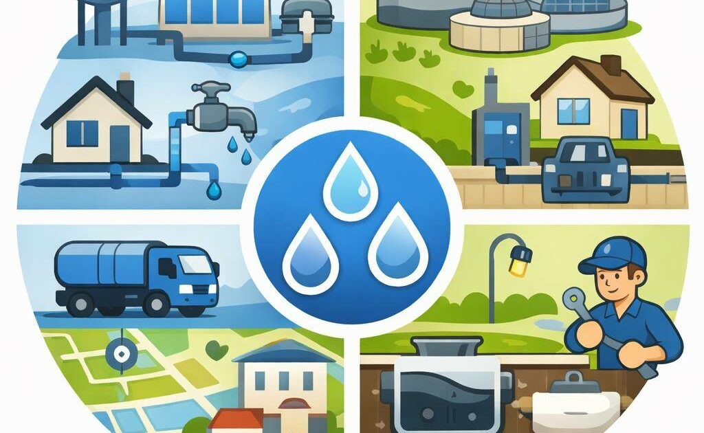 Dessin illustrant le fonctionnement de l'eau et son assainissement