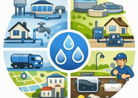 Dessin illustrant le fonctionnement de l'eau et son assainissement