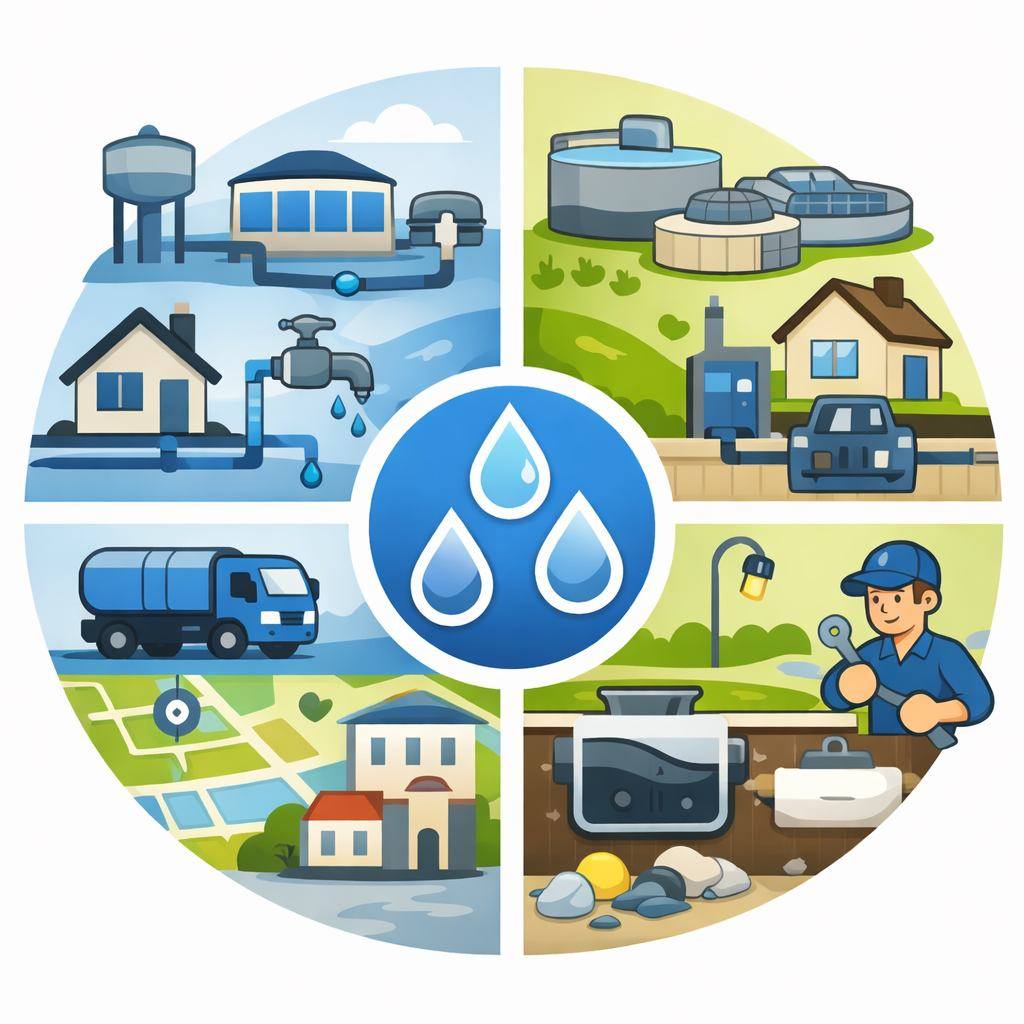 Dessin illustrant le fonctionnement de l'eau et son assainissement