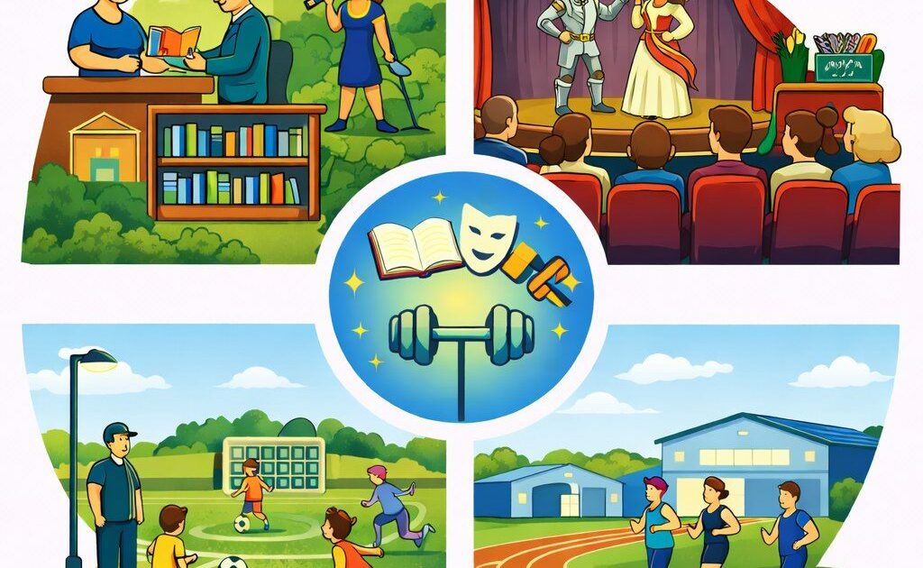 Dessin illustrant la culture et le sport dans nos communes