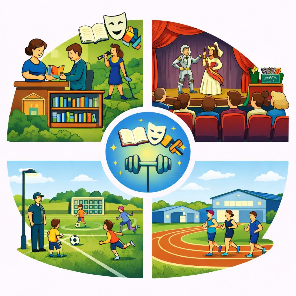 Dessin illustrant la culture et le sport dans nos communes