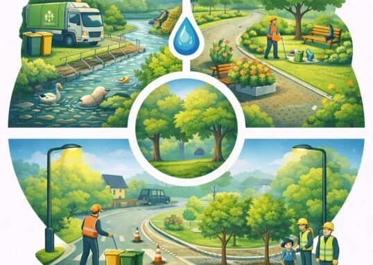 Dessin illustrant l'écologie, les ressources naturelles et les espaces verts