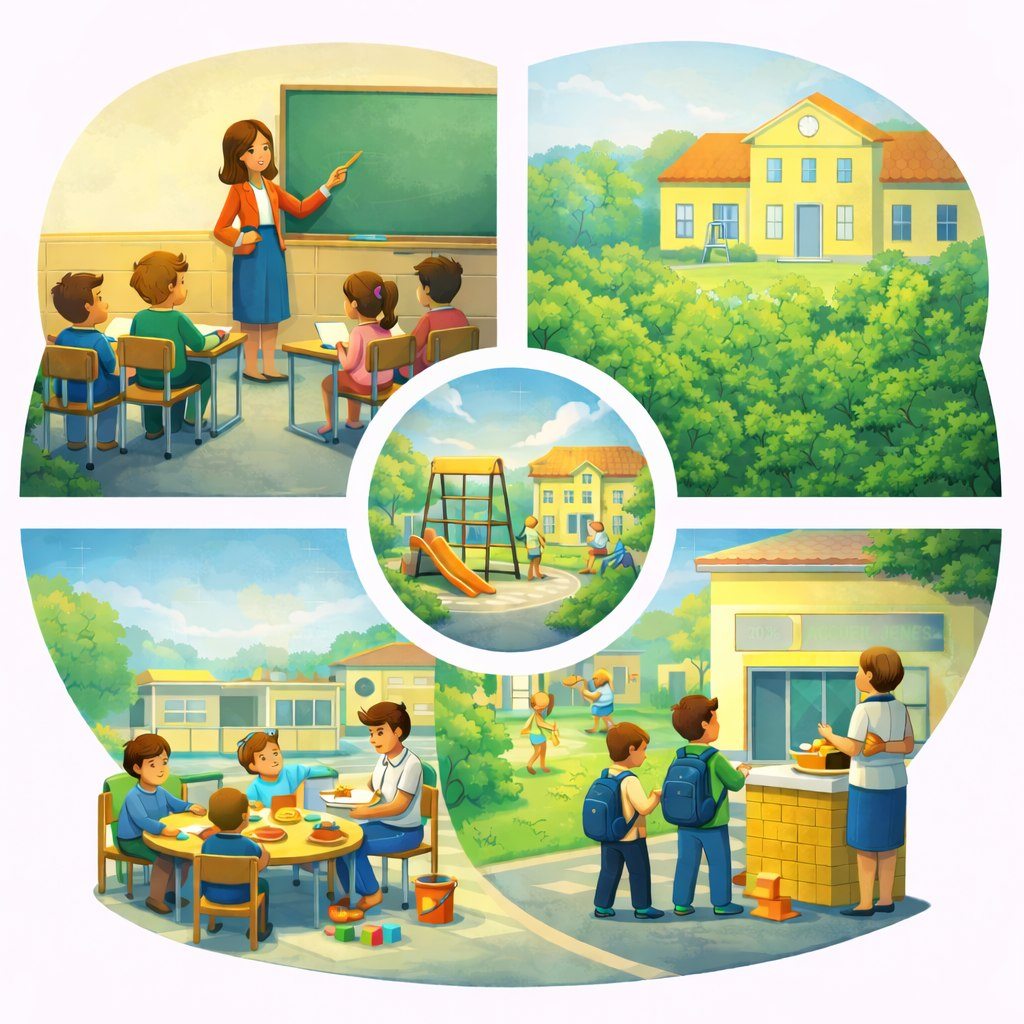 Dessin illustrant l'école et la jeunesse