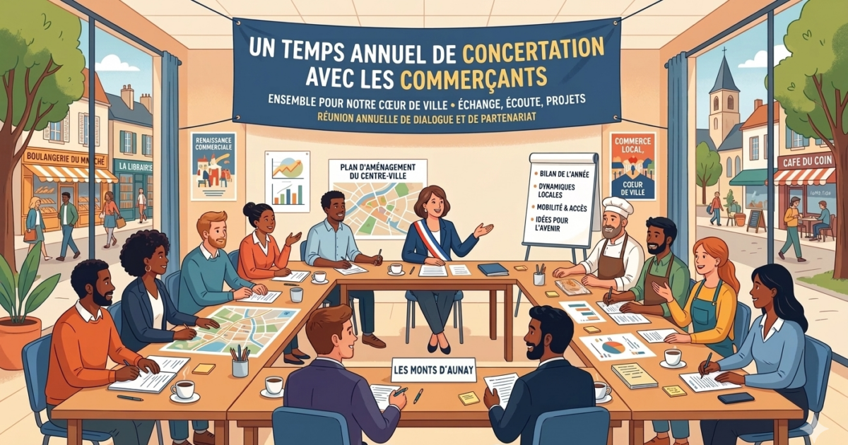illustration pour un temps annuel avec les commerçants