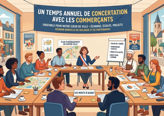 illustration pour un temps annuel avec les commerçants