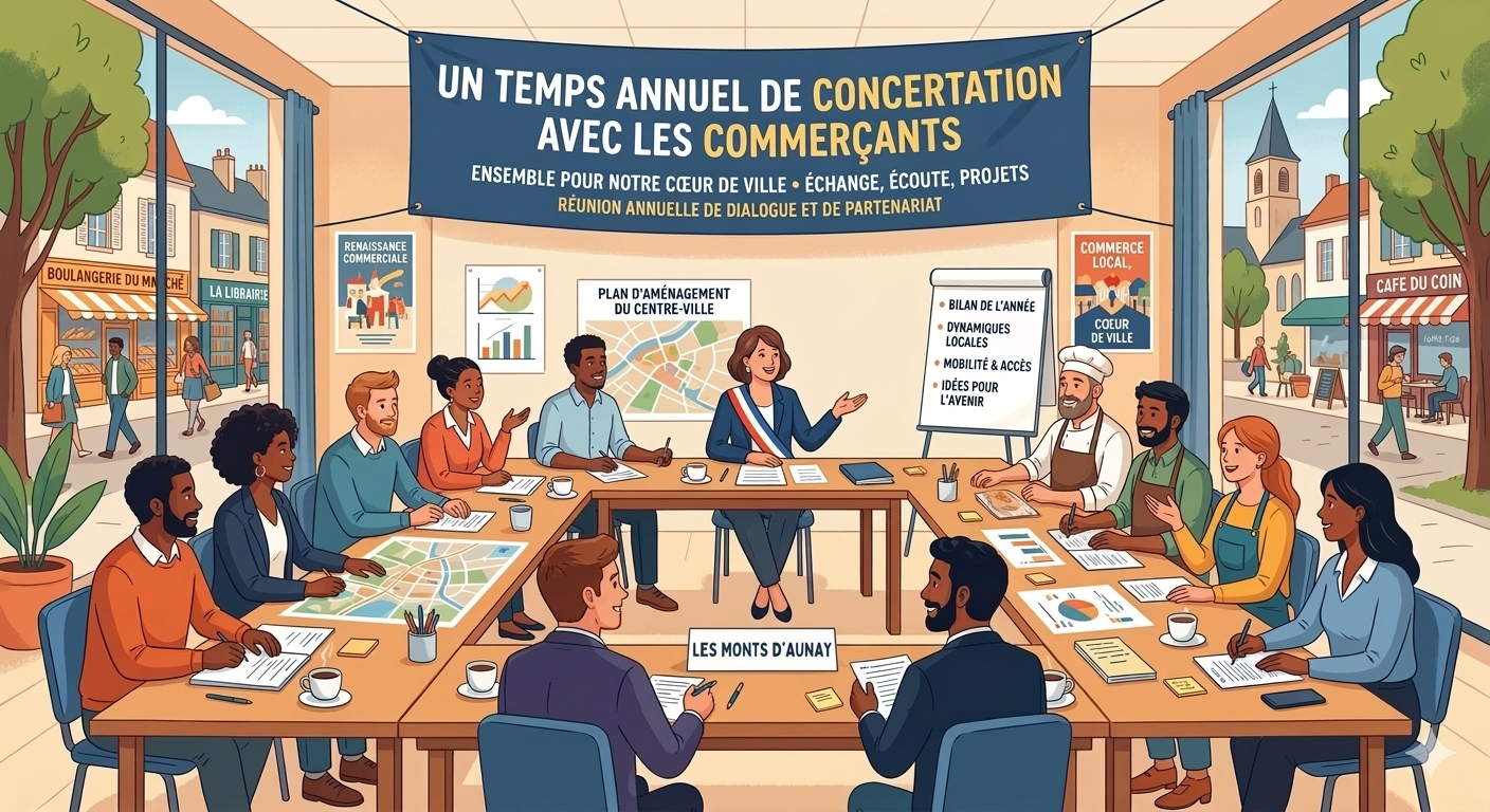 illustration pour un temps annuel avec les commerçants
